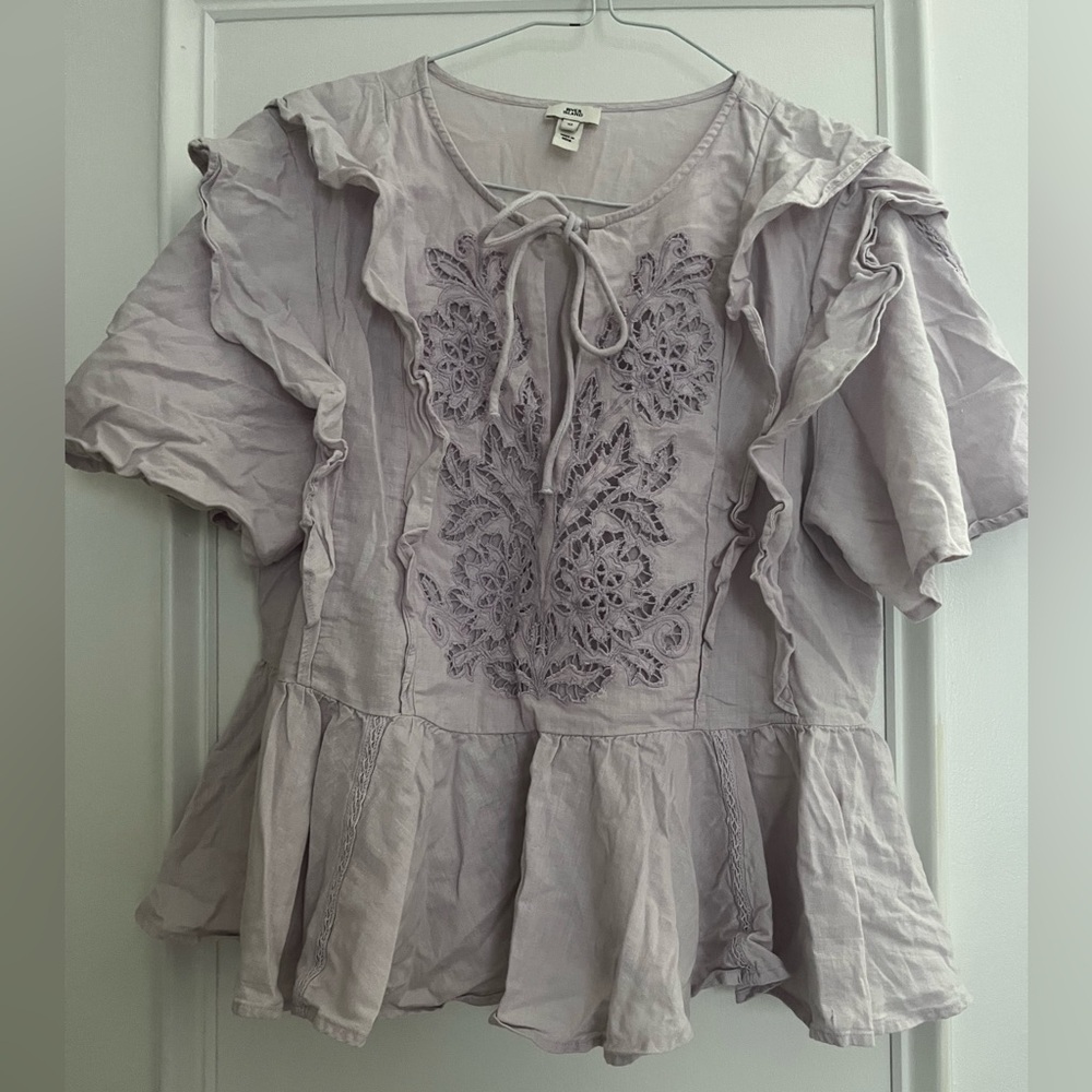 River Island Lilac Ruffle Embroidered Blouse